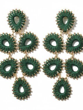 Designer Shashi Kaimana Green & Gold statement Dangling Pierced Earrings